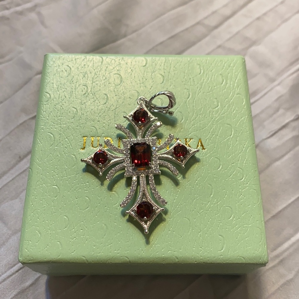 Judith Ripka Sterling 3.50 cttw Garnet Cross